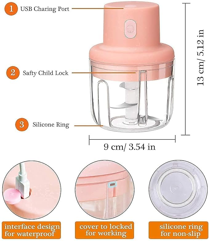 Electric Mini Garlic Chopper – Small Wireless Food Processor Portable Choppers Blender Waterproof USB Charging For Ginger/Onion/Vegetable/Meat/Nut (Rechargeable)