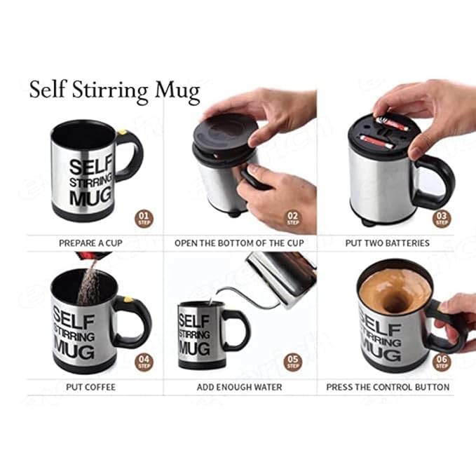 Self Stirring Coffee Mug Cup - Electric Stainless Steel Automatic Self Mixing & Spinning Home Office Travel Mixer Cup Best Cute Christmas Birthday Gift Idea for Men Women Kids