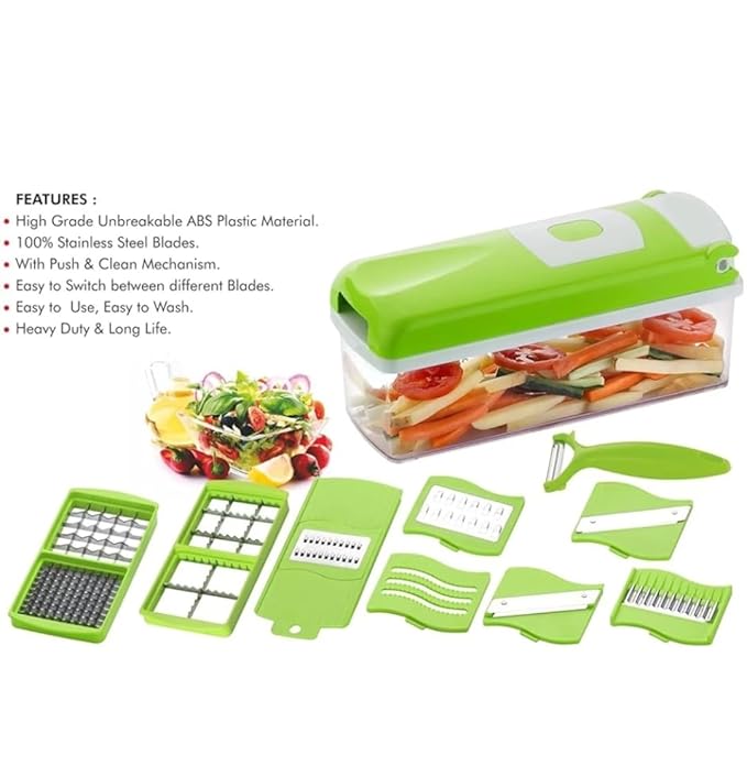 13 in 1 Multipurpose Chopper, Fruits & Vegetable Cutters, Grater Peeler Chipser, Unbreakable Food Grade Body, Easy Push to Clean Button Slicer Dicer, Chopper for Kitchen