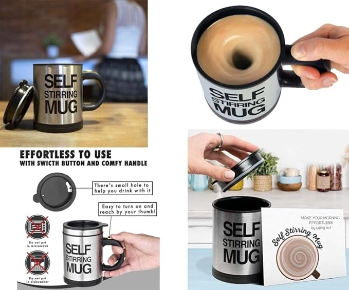 Self Stirring Coffee Mug Cup - Electric Stainless Steel Automatic Self Mixing & Spinning Home Office Travel Mixer Cup Best Cute Christmas Birthday Gift Idea for Men Women Kids